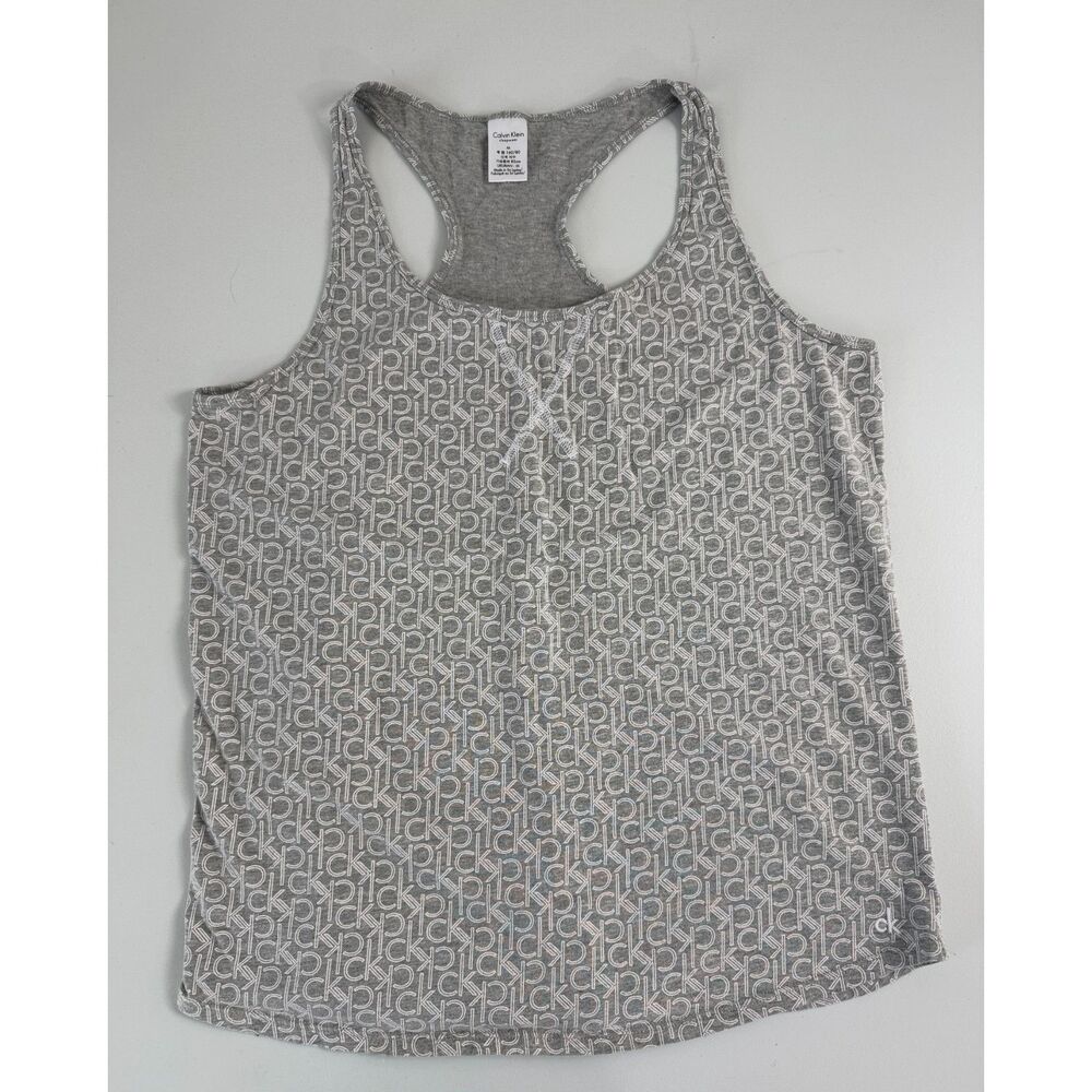 Calvin Klein Sleepwear Women's Racerback Tank Top Gray White Size M